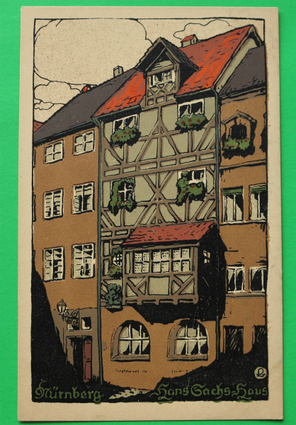 AK Nürnberg / 1910-20 / Litho / Hans Sachs Haus / Fachwrekhaus Erker Tür / Künstler Steinzeichnung Stein-Zeichnung / Monogramm L